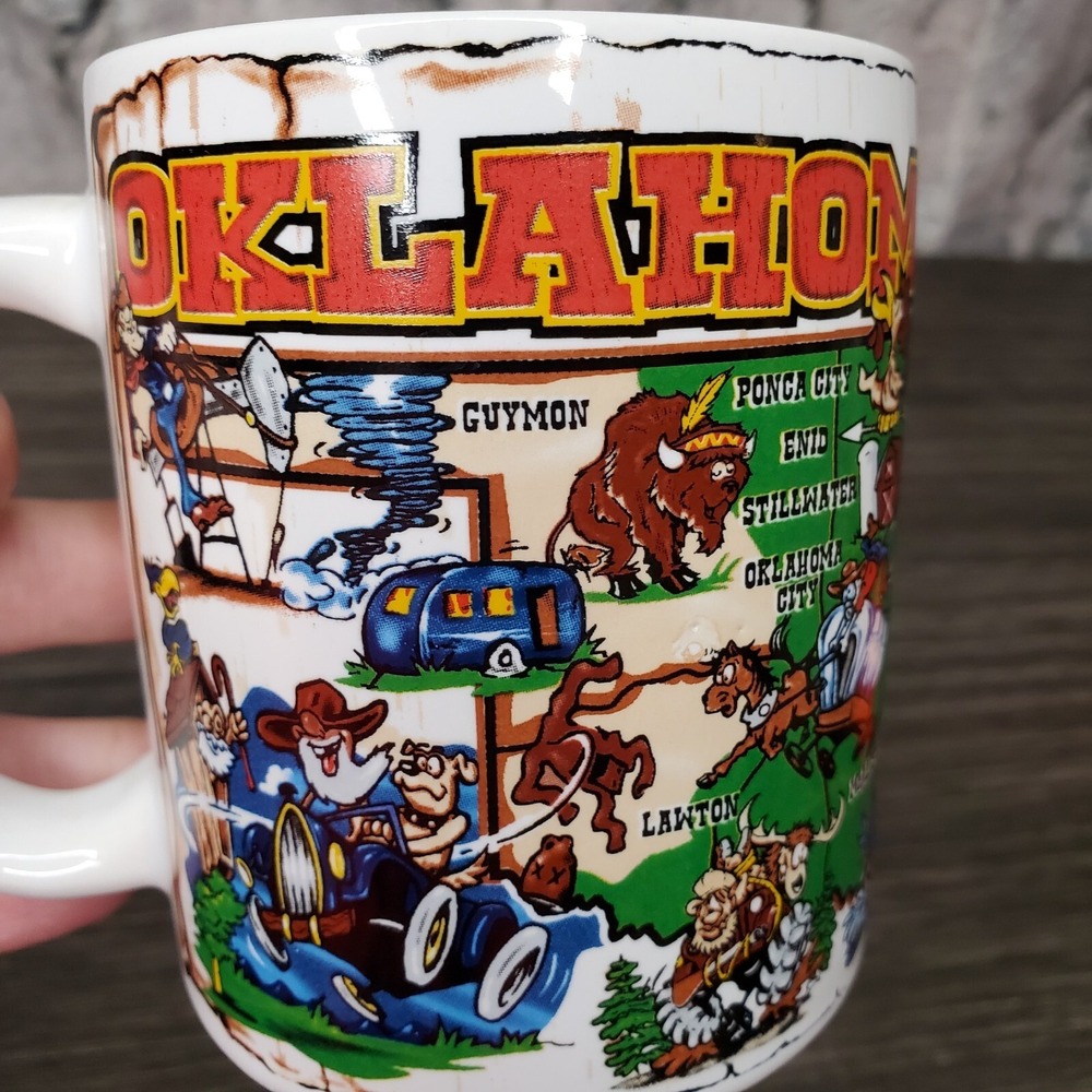 Oklahoma Souvenir Coffee Mug -β 3.75" - Buffalo - Graphic State Map - Colorful
